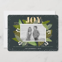 ネイビーブルーリーフクリスマスホリデーフォトカード