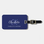 ネイビーブルーレザーホワイトモノグラム名 ラゲッジタグ (正面横)