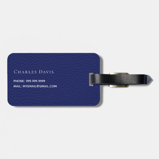 ネイビーブルーレザーホワイトモノグラム名 ラゲッジタグ (裏面横)