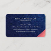 ネイビーブルーレザー&赤面バラ金ゴールド名刺 名刺 (裏面)