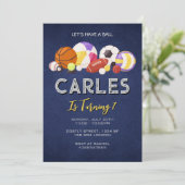 ネイビーブルーレッツボールスポーツ誕生日 招待状 (スタンド正面)