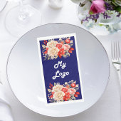 ネイビーブルーレッドアイボリー花模様ビジネスロゴ