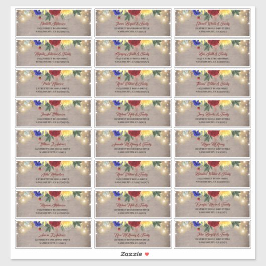 ネイビーブルーレッドイエローゲスト名住所 シール (シート)