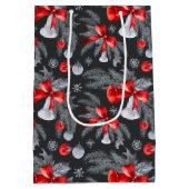 ネイビーブルーレッドシルバークリスマスボタニカル ミディアムペーパーバッグ (裏面)