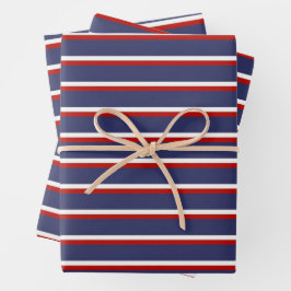 ネイビーブルーレッドストライプパターン ラッピングペーパーシート