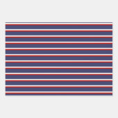 ネイビーブルーレッドストライプパターン ラッピングペーパーシート (正面)