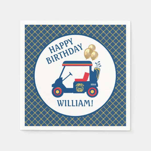 ネイビーブルーレッドパーソナライズされたイエロー スタンダードカクテルナプキン (正面)