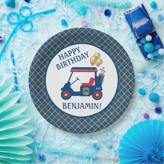 ネイビーブルーレッドパーソナライズされたイエロー ペーパープレート (パーティー)