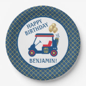 ネイビーブルーレッドパーソナライズされたイエロー ペーパープレート (正面)