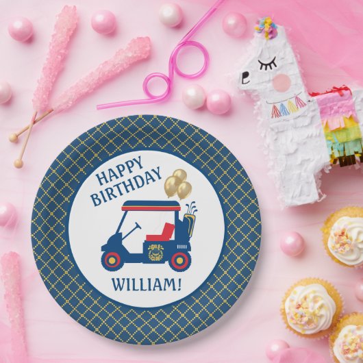 ネイビーブルーレッドパーソナライズされたイエロー ペーパープレート (パーティー)