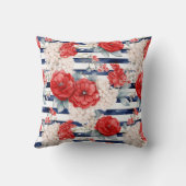 ネイビーブルーレッドフローラストライプ クッション (裏面)