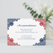 ネイビーブルーレッドフローラレース結婚ズアコモデーション エンクロージャーカード (スタンド正面)