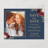 ネイビーブルーレッドフローラ写真保存日 ポストカード (正面)