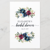 ネイビーブルーレッドフローラ水彩ブライダルシャワーゲーム (裏面)