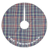 ネイビーブルーレッドプレイドパターンクリスマス ブラッシュドポリエステルツリースカート (正面)