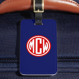 ネイビーブルーレッドホワイトサークルモノグラムDIY BG ラゲッジタグ