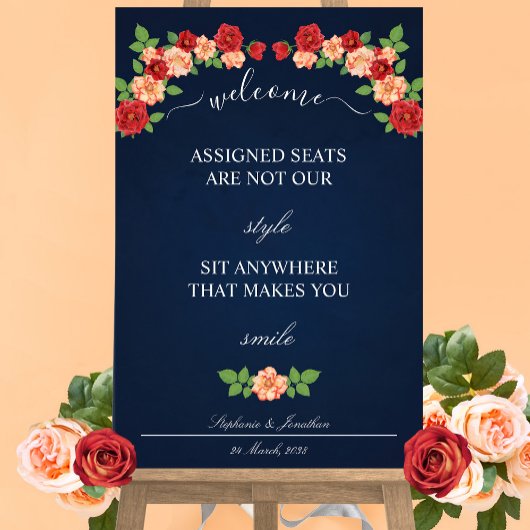 ネイビーブルーレッドローズが結婚席に着く ポスター