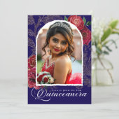 ネイビーブルーレッドローズフォトプリンセスキンセアニェラ 招待状 (スタンド正面)