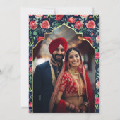ネイビーブルーレッドローズ写真アナンドカラージシク教徒の結婚式 招待状 (裏面)