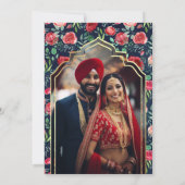 ネイビーブルーレッドローゼフォトアナンドKaraj Sikh結婚ズ 招待状 (裏面)