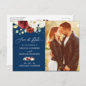 ネイビーブルーレッド白フローラ写真保存日 ポストカード (正面/裏面)