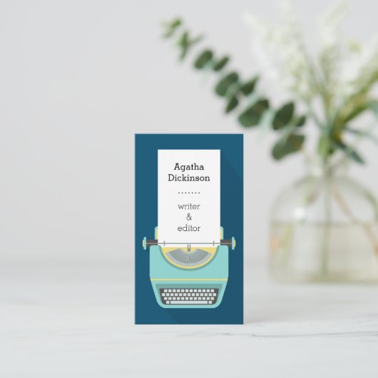 ネイビーブルーレトロタイプライタープロフェッショナルライター 名刺 (スタンド正面)