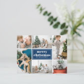 ネイビーブルーレトロメリークリスマスフォトコラージュ シーズンポストカード (スタンド正面)