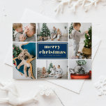 ネイビーブルーレトロメリークリスマスフォトコラージュ 箔シーズンポストカード<br><div class="desc">メリークリスマス!このカスタマイズ可能なクリスマスポストカードで家族や友人に休日の挨拶を送る。レトロなタイポグラフィとコラージュテンプレートを備えている。このフォトコラージュのクリスマスポストカードをカスタマイズするには、詳細を追加する。この金ゴールドフォイルのクリスマスポストカードは、他の色やカードストックで利用可能である。一致するアイテムが使用可能。</div>