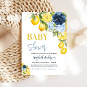 ネイビーブルーレモンシトラスフローラベビーシャワー 招待状