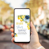 ネイビーブルーレモンシトラスフローラベビーシャワー 招待状