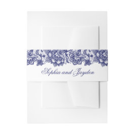 ネイビーブルーレースエレガントな結婚式 招待状ベリーバンド