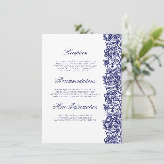 ネイビーブルーレースエレガントウェディング情報ゲスト エンクロージャーカード (スタンド正面)