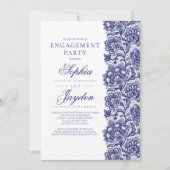ネイビーブルーレースエレガントホワイト婚約パーティ 招待状 (正面)