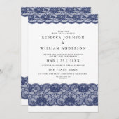 ネイビーブルーレースエレガントモダン結婚式招待状 招待状 (正面/裏面)