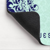 ネイビーブルーレースミントグリーンダマスク マウスパッド (コーナー)