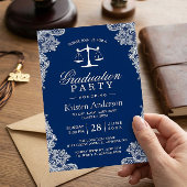 ネイビーブルーレース法科学生卒業写真 招待状