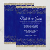 ネイビーブルーレース素朴結婚式招待状 招待状 (正面/裏面)