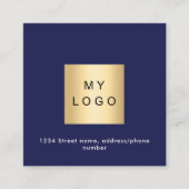 ネイビーブルーロゴQRコードInstagram 後を追 us スクエア名刺 (正面)