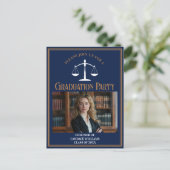 ネイビーブルーロースクール卒業党招待状 ポストカード (スタンド正面)