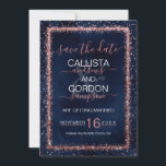 ネイビーブルーローズゴールドのスパンコールが散りばめられたウェディング セーブザデート<br><div class="desc">エレガントで、ゴージャス、そしてモダンな結婚式の「Save the Date」カードは、現代的でスタイリッシュなイベントに最適です。芸術的なネイビーブルーの水彩画の背景の上に、偽の印刷されたピンクのローズゴールドのスパークリーなグリッターがちりばめられたコンフェッティの枠線が特徴です。裏面には、同じグリッターが水彩画の背景の上に散らばっています。このおしゃれで豪華でユニークなデザインは、あなたのゲスト全員に喜ばれることでしょう!</div>