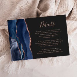 ネイビーブルーローズゴールドアゲートのダークウェディングペーパーアイテム エンクロージャーカード