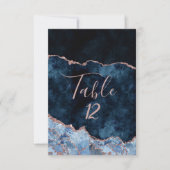 ネイビーブルーローズゴールドアゲートテーブルナンバー席次 招待状 (正面)