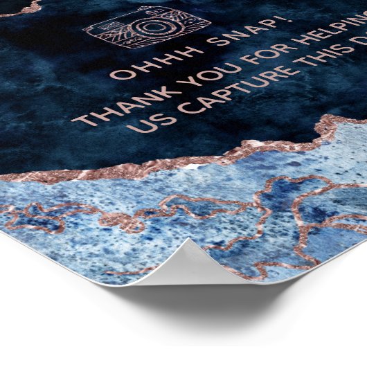 ネイビーブルーローズゴールドアゲートフォトブース結婚式看板 ポスター (角)