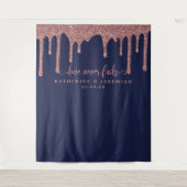 ネイビーブルーローズゴールドグリッターウェディングバックドロップ タペストリー (正面)