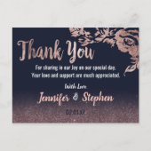 ネイビーブルーローズゴールドグリッター フラワール ありがとうございます ポストカード (正面)