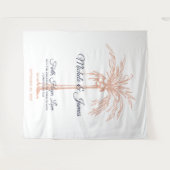 ネイビーブルーローズゴールドパームツリーウェディングバックドロップ タペストリー (正面(横))