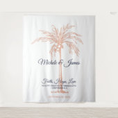 ネイビーブルーローズゴールドパームツリー結婚式バックドロップ タペストリー (正面)