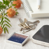 ネイビーブルーローズゴールド ブラッシュピンク グリッター モノグラム キーホルダー (側面)