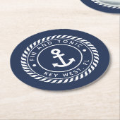 ネイビーブルーロープ&いかりボート名 ラウンドペーパーコースター (アングル)