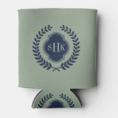 ネイビーブルーローレルリースクレストオンセージグリーン 缶クーラー (正面)